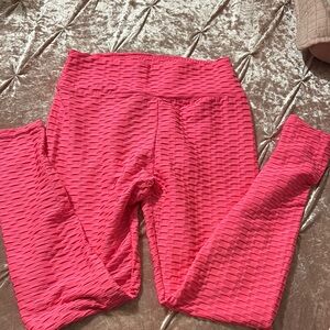 New Mix Pink Textured Leggings Sporty Honeycomb Design